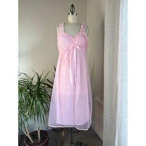 Lenner Shops Women's Small Dress Pink 1950s Nylon Chiffon Babydoll/Nightgown